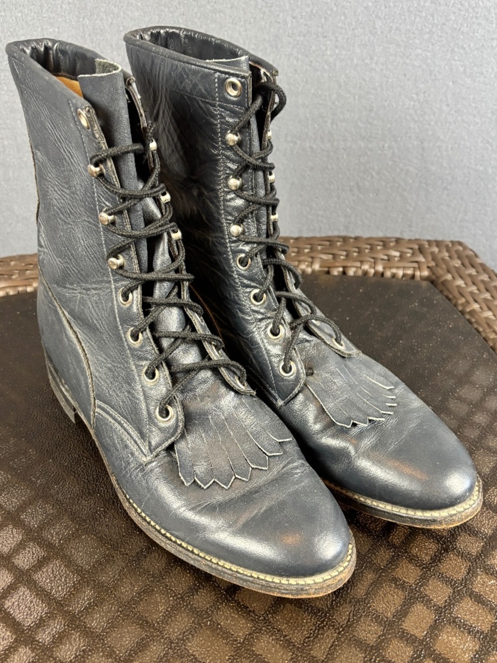 Vintage Justin Leather Kiltie Western Roper Lace Up Boots L 504 Size 8C